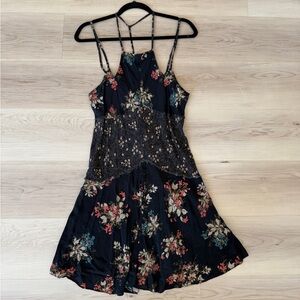 Free People Floral Mini Dress - Black and Pink